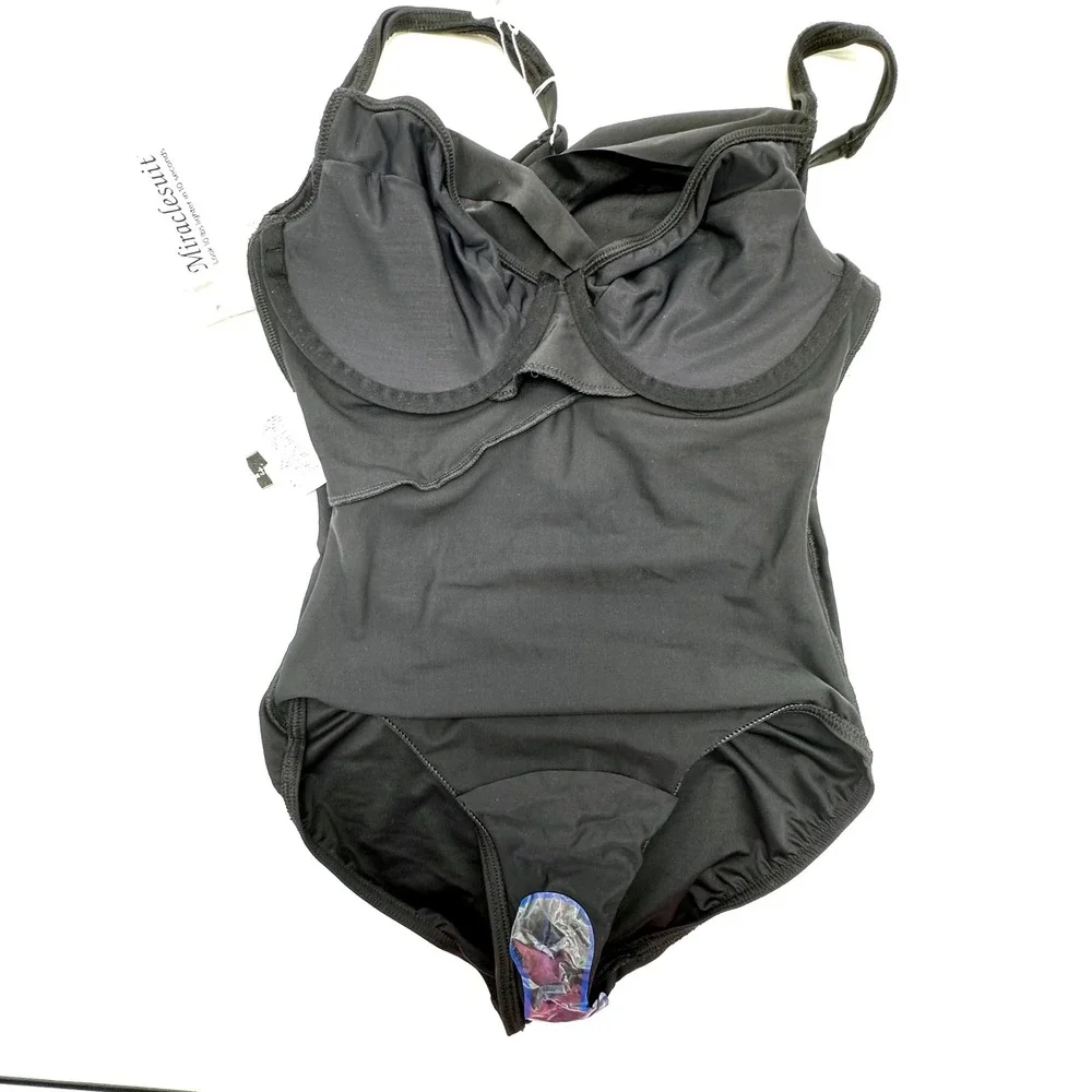 Miraclesuit Womens Black Underwire Ruched One Piece Swimsuit Size 12 New 451263